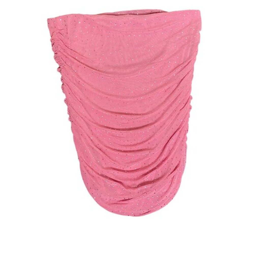 AFRM Womens Rhinestone Pink Ruched Strapless Mesh Top Size Large Blouse NWT